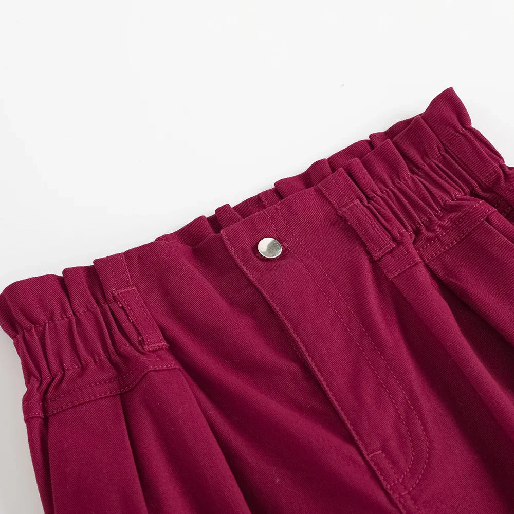 Girls Embroidered Barrel‑Leg Trousers