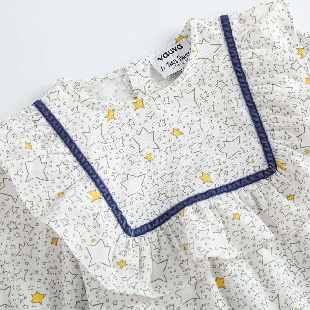 Girls Star‑Print Ruffle Blouse