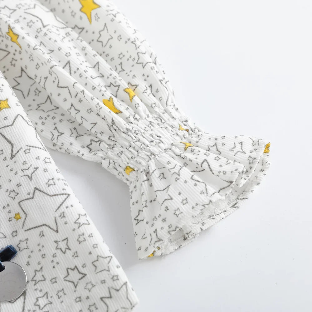 Girls Star‑Print Ruffle Blouse