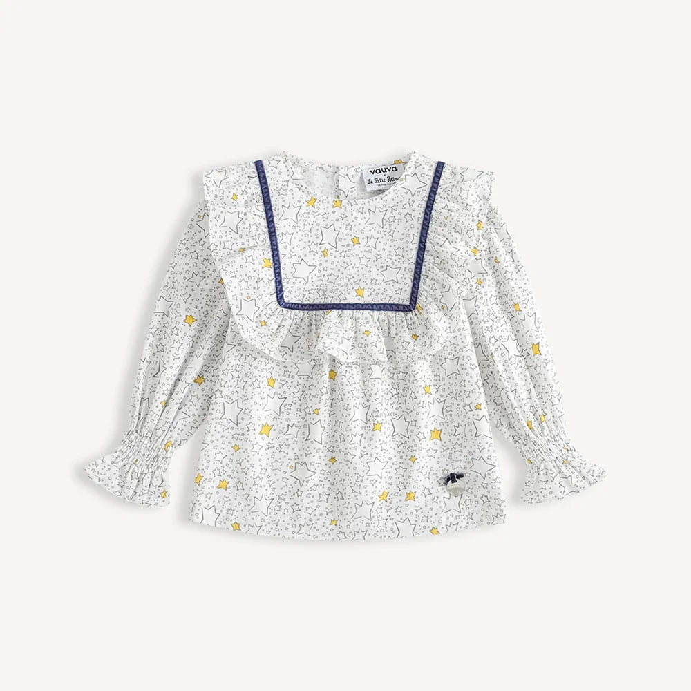 Girls Star‑Print Ruffle Blouse