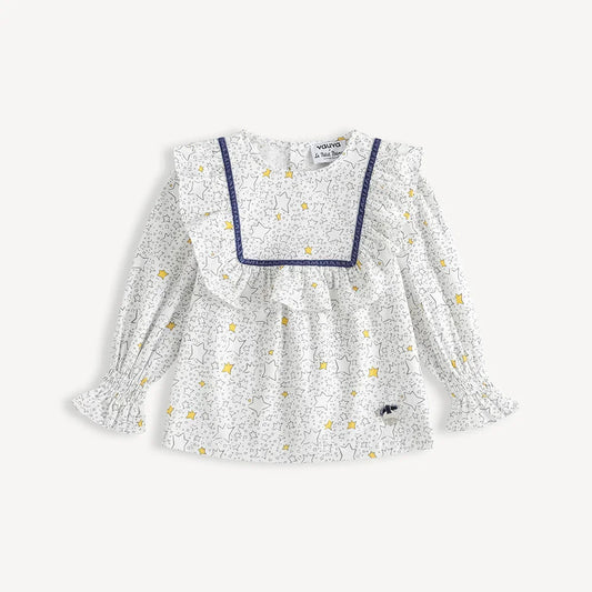 Girls Star‑Print Ruffle Blouse