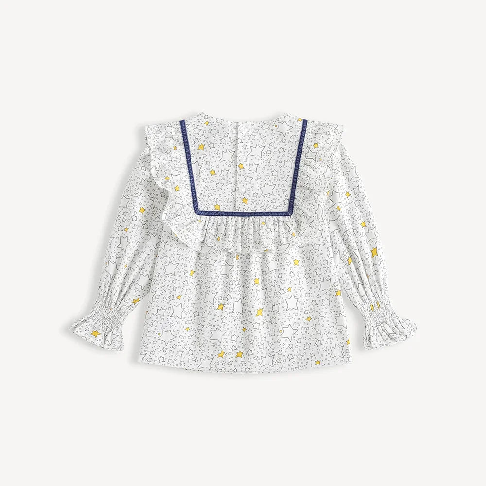 Girls Star‑Print Ruffle Blouse