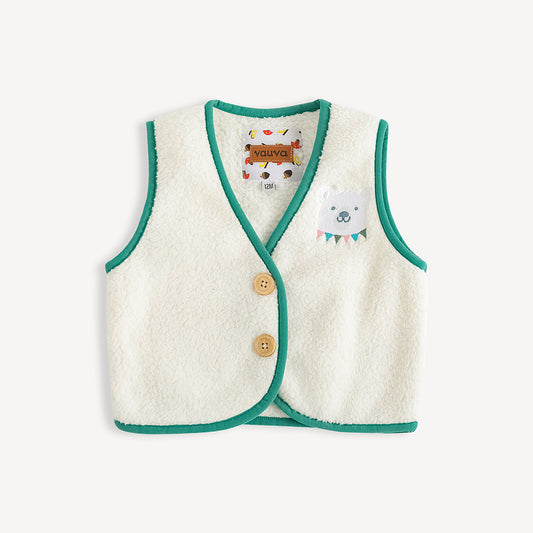 Bear-Embroidered Teddy Gilet
