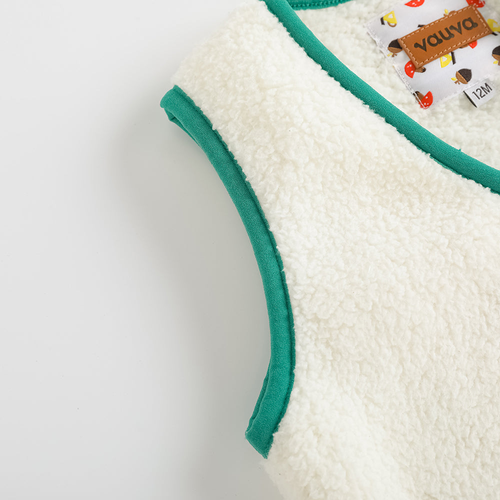 Bear-Embroidered Teddy Gilet