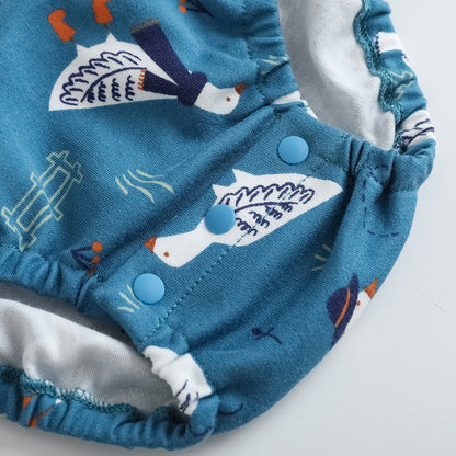 VAUVA Vauva FW23 - Baby Boy White Goose All Over Prinon Long Sleeve Bodysuit (Blue) Bodysuit