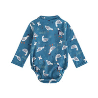 Vauva FW23 - Baby Boy White Goose All Over Prinon Long Sleeve Bodysuit (Blue) product image back