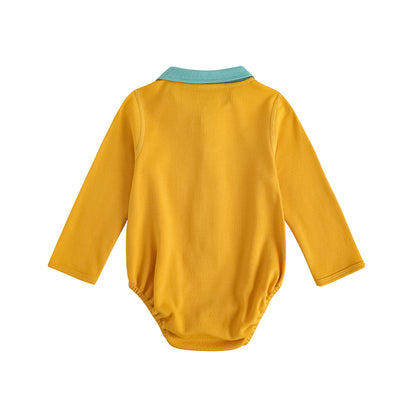 VAUVA Vauva FW23 - Baby Boy Carrot Pattern Cotton Polo Long Sleeve Bodysuit (Yellow) Bodysuit