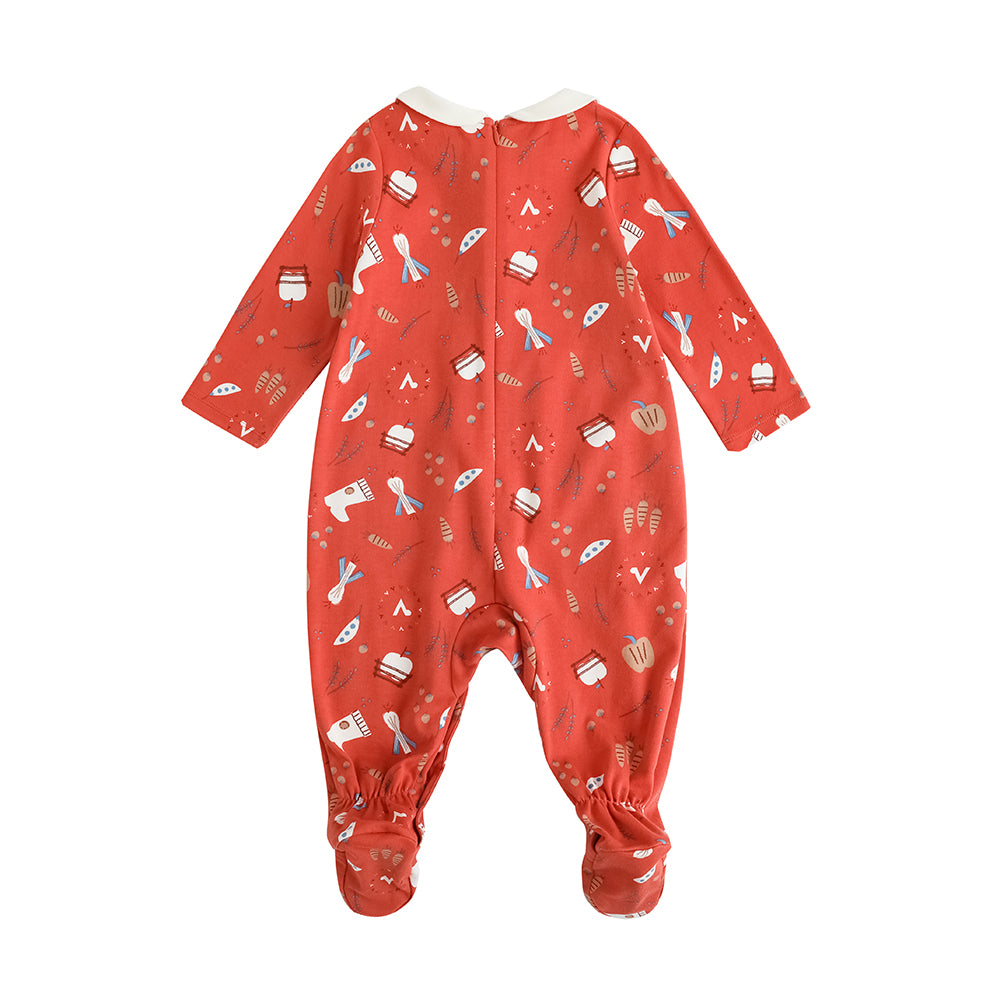 VAUVA Vauva FW23 - Baby Girl Nordic Style Cotton Long Sleeve Romper (Red) Romper