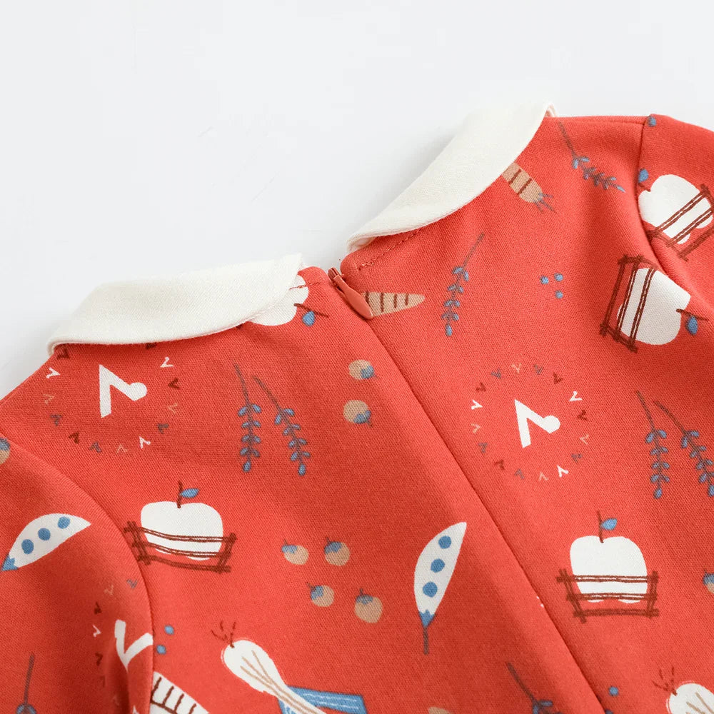 VAUVA Vauva FW23 - Baby Girl Nordic Style Cotton Long Sleeve Romper (Red) Romper