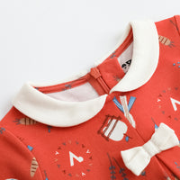 Vauva FW23 - Baby Girl Nordic Style Cotton Long Sleeve Romper (Red) - My Little Korner