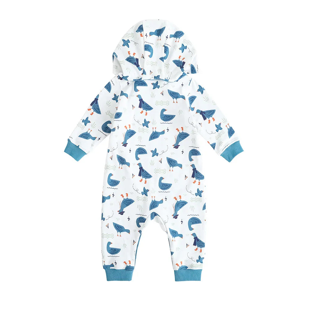 VAUVA Vauva FW23 - Baby Boy White Goose Cotton Hood Long Sleeve Romper (White) Romper