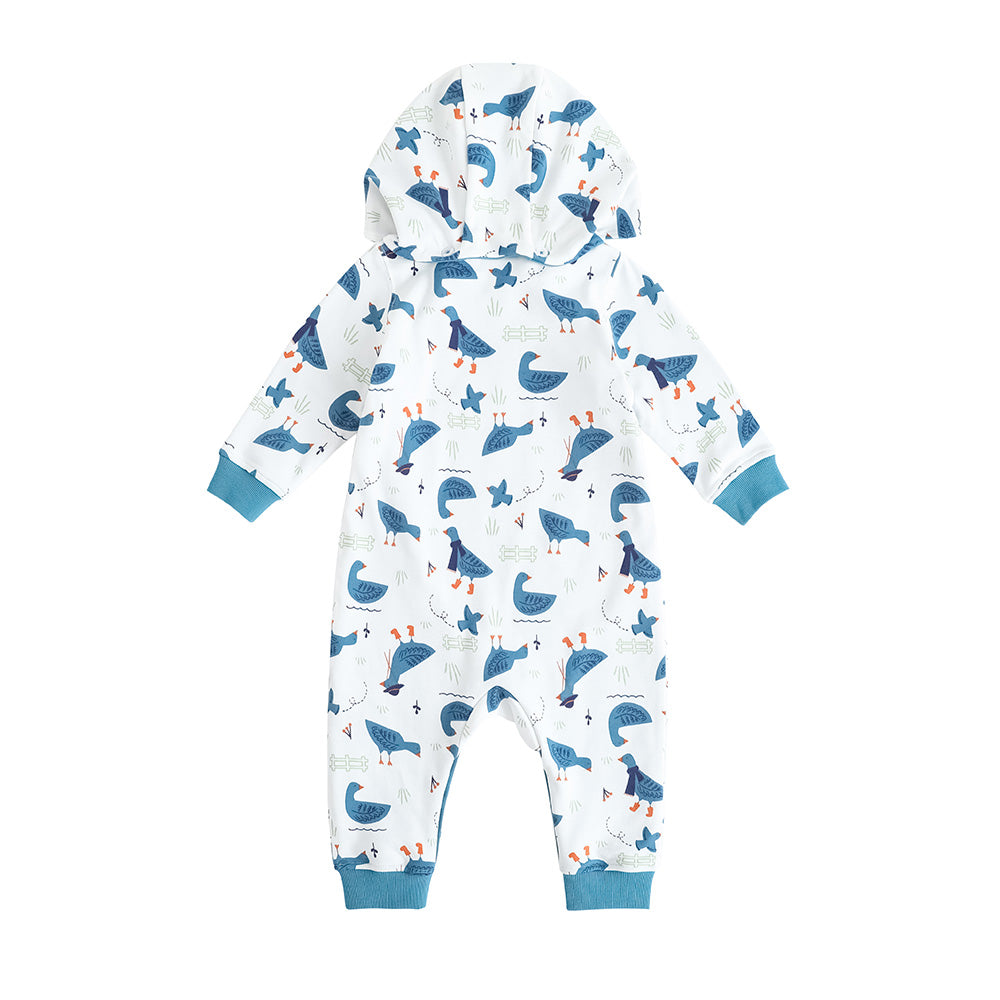 VAUVA Vauva FW23 - Baby Boy White Goose Cotton Hood Long Sleeve Romper (White) Romper