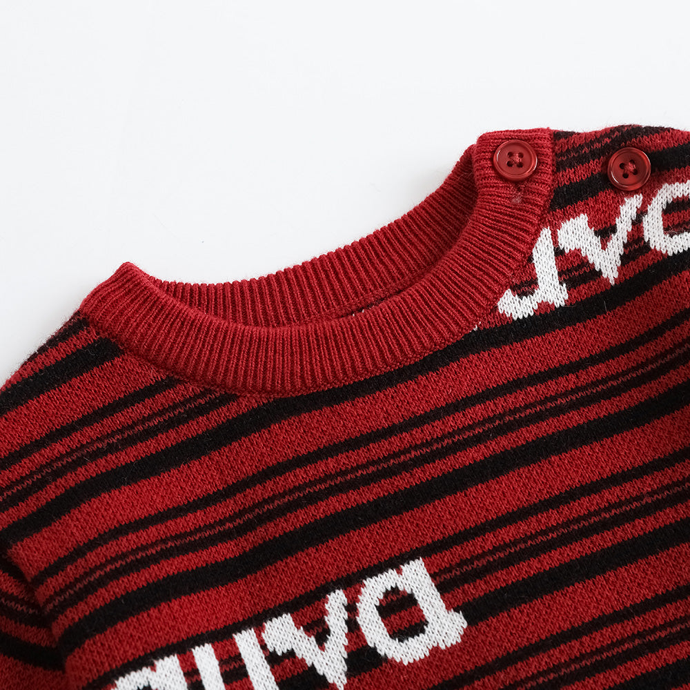 VAUVA Vauva FW23 - Baby Boys Red and Black Striped Cotton Pullover Tops