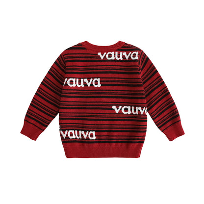 VAUVA Vauva FW23 - Baby Boys Red and Black Striped Cotton Pullover Tops