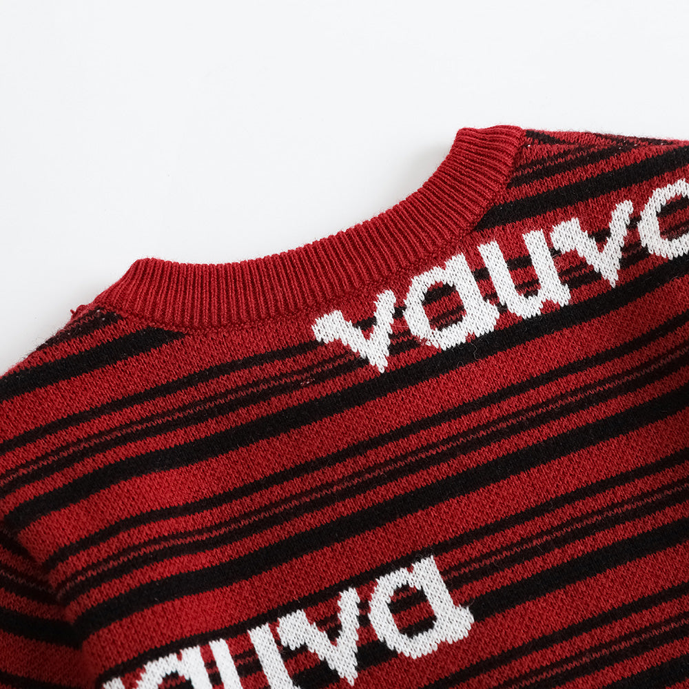 VAUVA Vauva FW23 - Baby Boys Red and Black Striped Cotton Pullover Tops