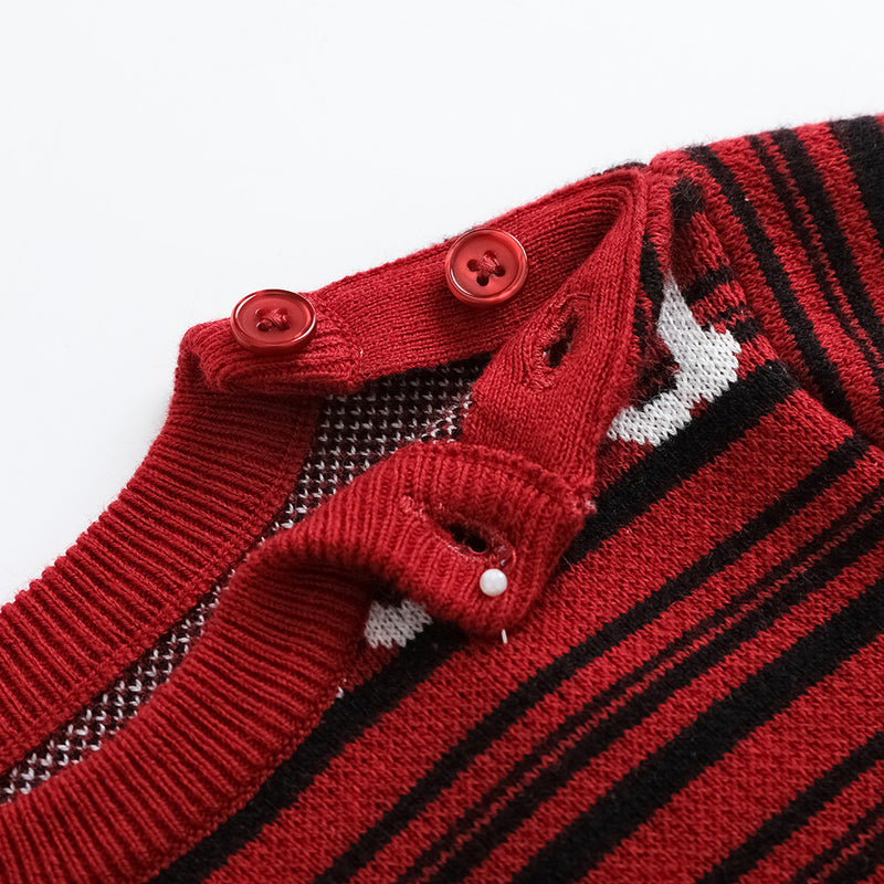 Vauva FW23 - Baby Boys Red and Black Striped Cotton Pullover - My Little Korner