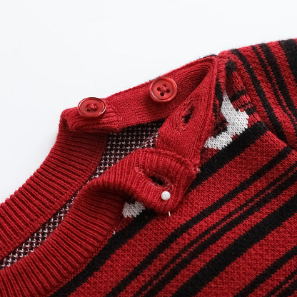 VAUVA Vauva FW23 - Baby Boys Red and Black Striped Cotton Pullover Tops