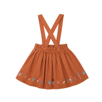 Vauva FW23 - Girls Embroidered Brown Vest Suspender Skirt 150 cm