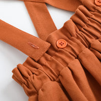 Vauva FW23 - Girls Embroidered Brown Vest Suspender Skirt
