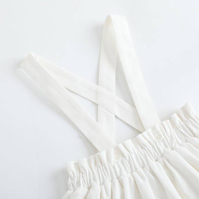 Vauva FW23 - Girls Embroidered White Vest Suspender Skirt - My Little Korner