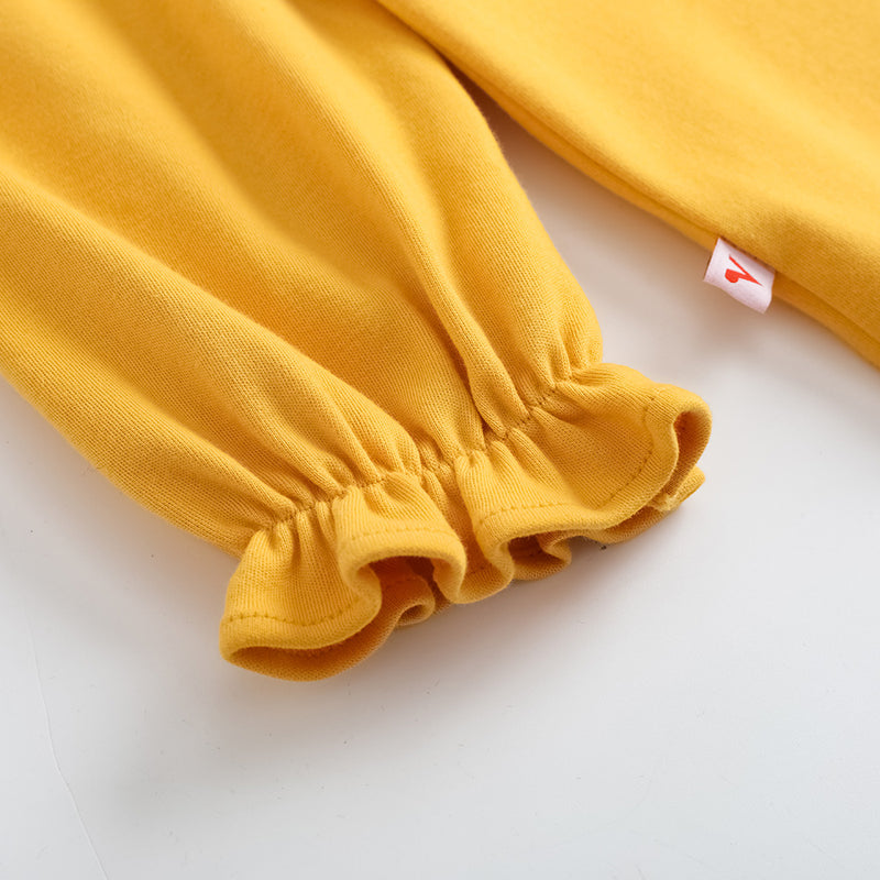 Vauva FW23 - Girls Floral Pattern Cotton Tops (Yellow) - My Little Korner