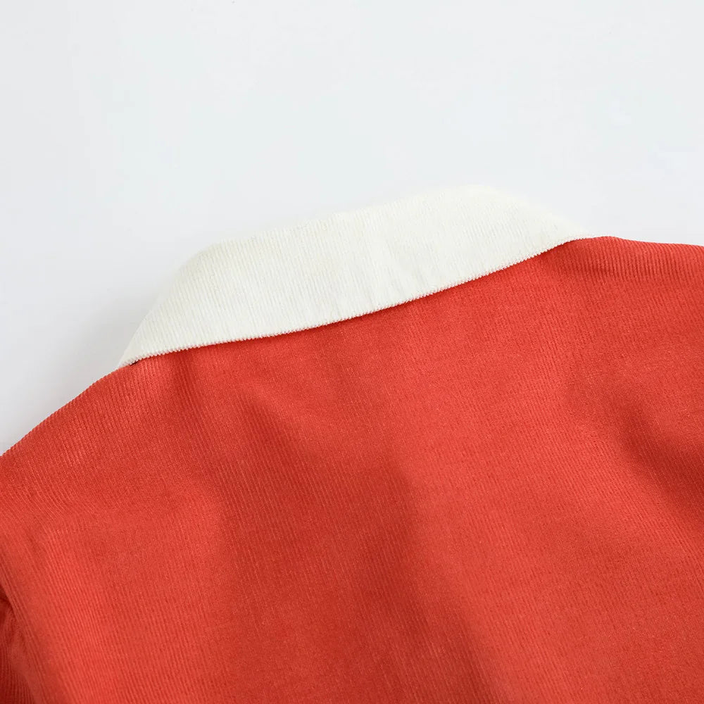 VAUVA Vauva FW23 - Girls Red Apple Embroidered Collar Long Sleeve Shirt Shirt