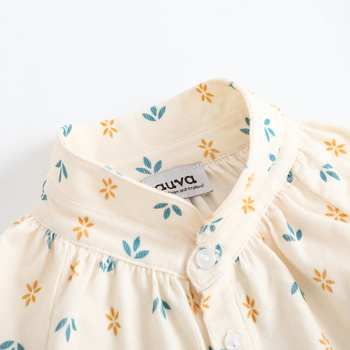 Vauva FW23 - Girls Printed Cotton Corduroy Shirt (White) product image front zoom in