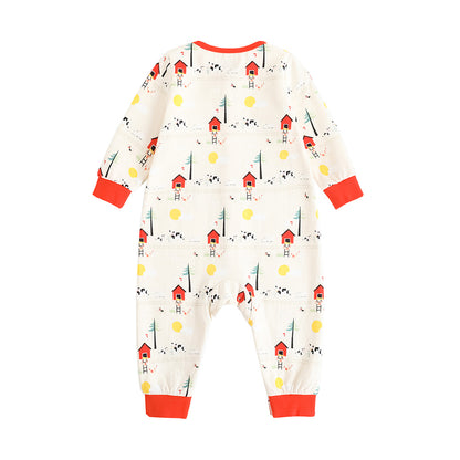 VAUVA Vauva FW23 - Baby Nordic Print Cotton Long Sleeve Romper (Red) Romper