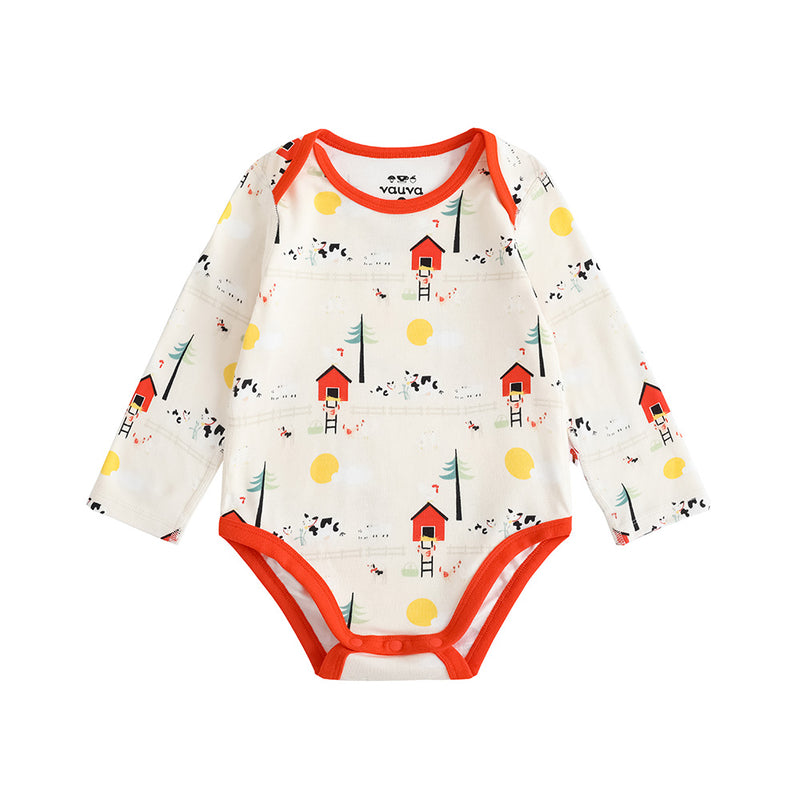 Vauva FW23 - Baby Unisex Nordic Style Print Cotton Long Sleeve Bodysuit (Red) product image front
