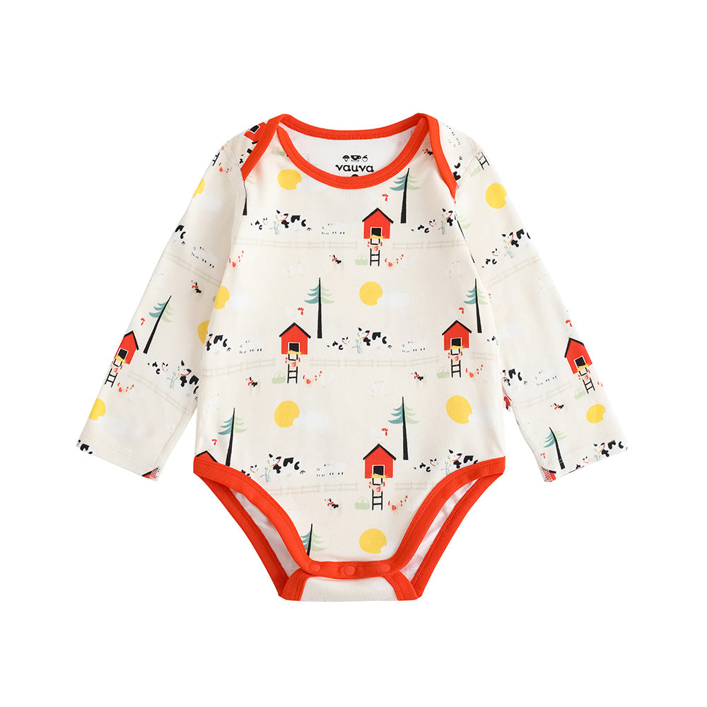 VAUVA Vauva FW23 - Baby Unisex Nordic Style Print Cotton Long Sleeve Bodysuit (Red)