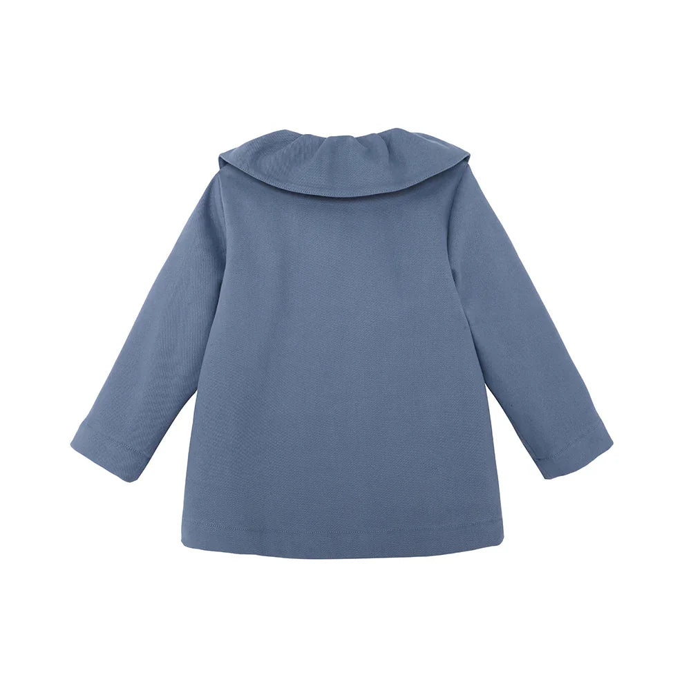 VAUVA Vauva FW23 - Girls Ruffle Collar Embroidered Coat (Blue) Coat & Jacket