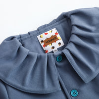Vauva FW23 - Girls Ruffle Collar Embroidered Coat (Blue) product image front zoom in