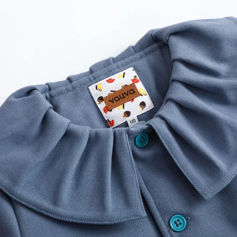VAUVA Vauva FW23 - Girls Ruffle Collar Embroidered Coat (Blue) Coat & Jacket