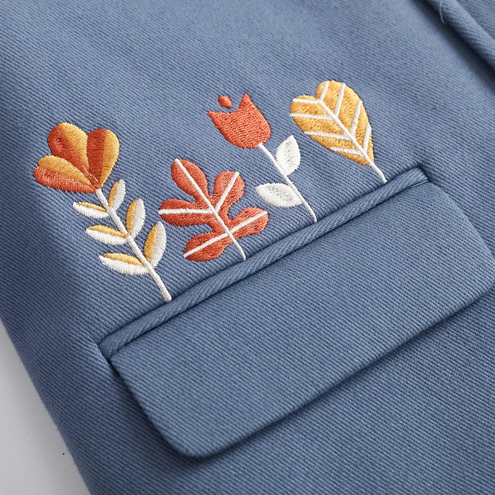 VAUVA Vauva FW23 - Girls Ruffle Collar Embroidered Coat (Blue) Coat & Jacket