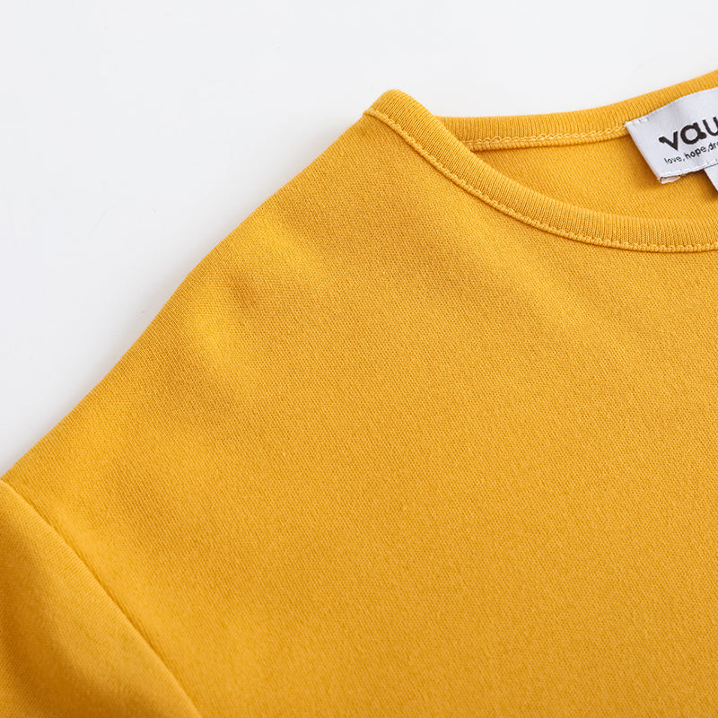 Vauva FW23 - Kids Cotton Long Sleeve Crewneck T-Shirt (Natural Yellow) - My Little Korner