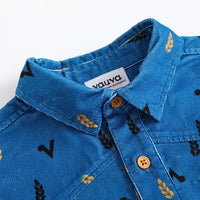 Vauva FW23 - Boys Double Pocket Corduroy Long Sleeve Shirt (Blue)-prodct image close up