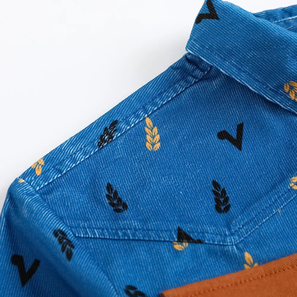 VAUVA Vauva FW23 - Boys Double Pocket Corduroy Long Sleeve Shirt (Blue) Shirt
