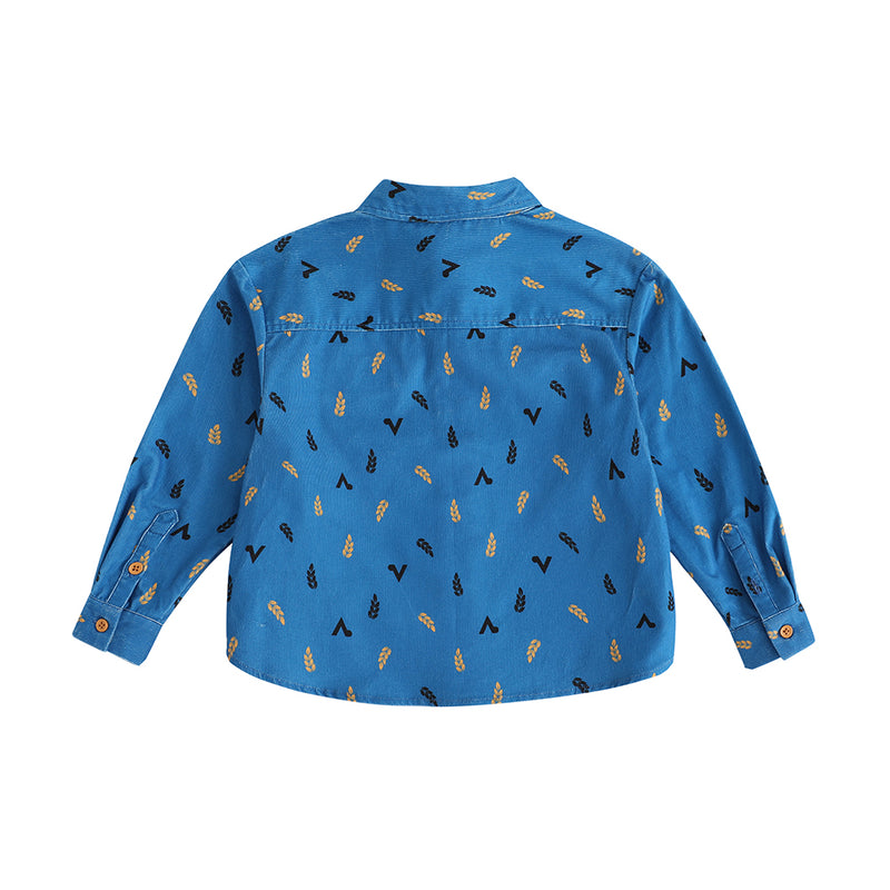 Vauva FW23 - Boys Double Pocket Corduroy Long Sleeve Shirt (Blue)-prodct image back