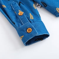 Vauva FW23 - Boys Double Pocket Corduroy Long Sleeve Shirt (Blue)-prodct image close up
