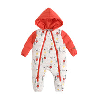 Vauva FW23 - Baby Unisex Nordic Style All Over Print Cotton Hood Long Sleeve Romper (Red) - My Little Korner