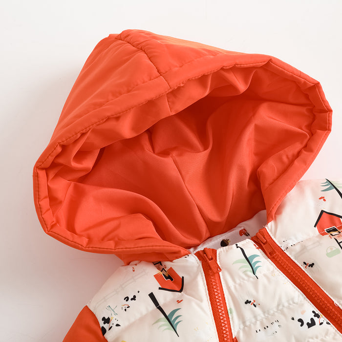 VAUVA Vauva FW23 - Baby Unisex Nordic Style All Over Print Cotton Hood Long Sleeve Romper (Red) Romper