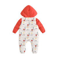 Vauva FW23 - Baby Unisex Nordic Style All Over Print Cotton Hood Long Sleeve Romper (Red)