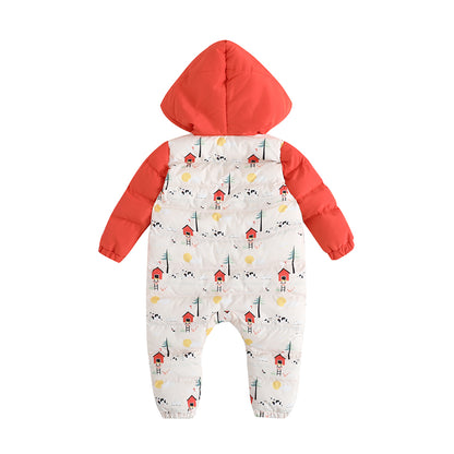 VAUVA Vauva FW23 - Baby Unisex Nordic Style All Over Print Cotton Hood Long Sleeve Romper (Red) Romper