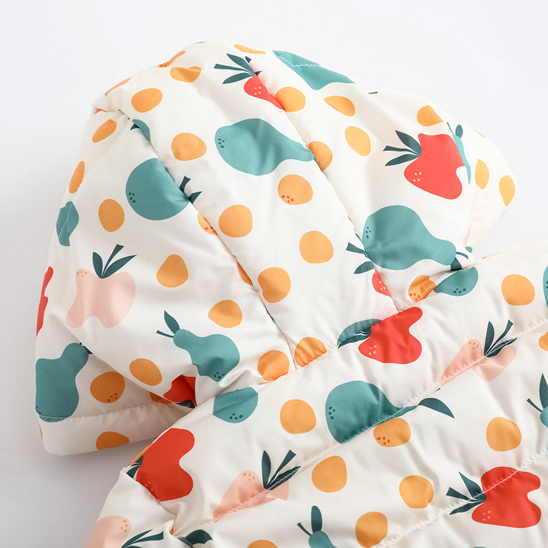Vauva FW23 - Baby Unisex Fruit All Over Print Padded Coat with Hood - My Little Korner