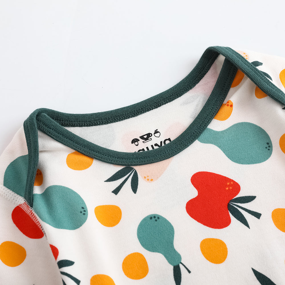 Vauva FW23 - Baby Unisex Fruit Print Cotton Long Sleeve Bodysuit (Green) product image front zoom in