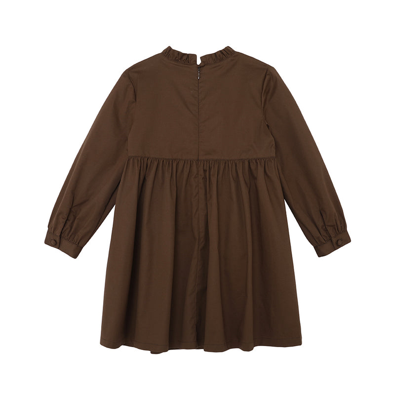 Vauva FW23 - Girls Brown Embroidered Cotton Dress product image back