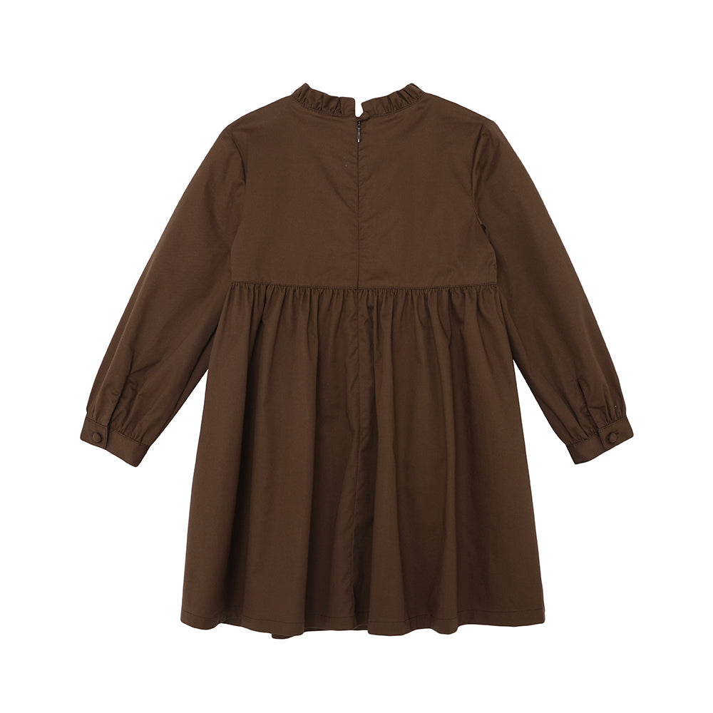 VAUVA Vauva FW23 - Girls Brown Embroidered Cotton Dress Dress