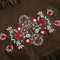 Vauva FW23 - Girls Brown Embroidered Cotton Dress - My Little Korner