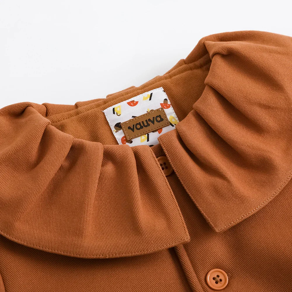VAUVA Vauva FW23 - Girls Ruffle Collar Embroidered Coat (Brown) Coat & Jacket