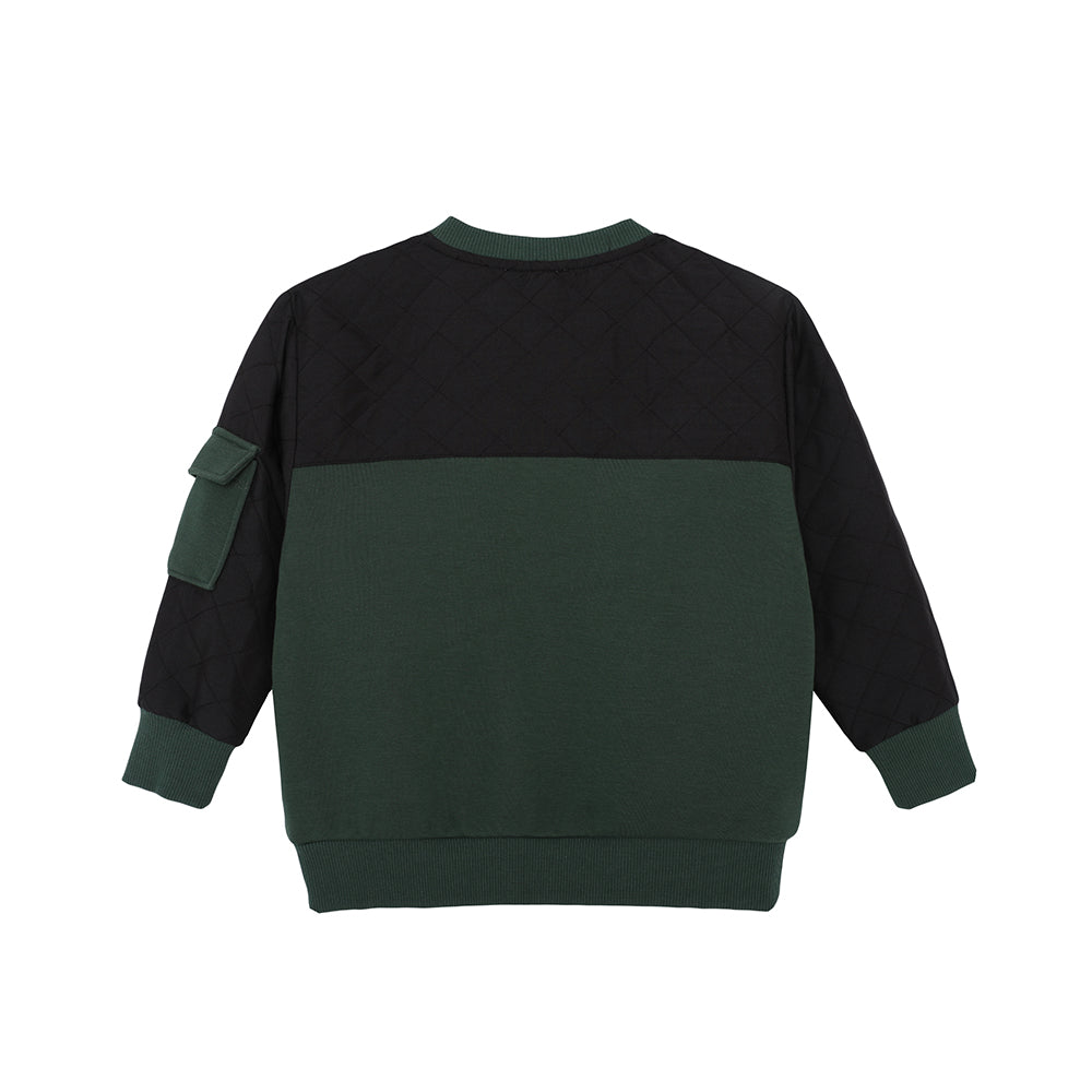 Vauva FW23 - Boys Simple Patchwork Crew Neck Sweatshirt (Black/Green)-product image back